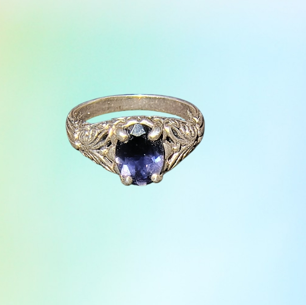 Deep Blue CZ And Sterling Silver Embellished Ring